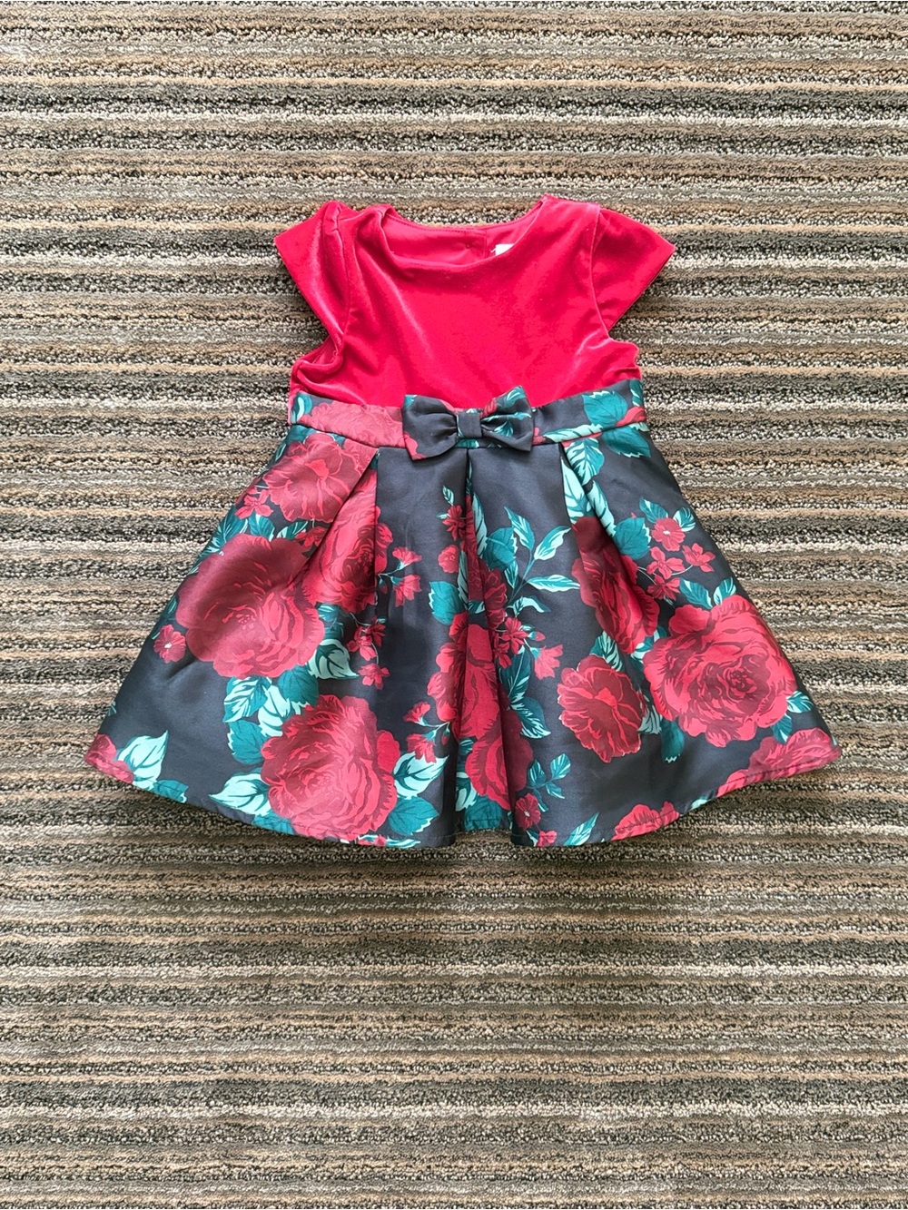 The Children's Place Baby Girl Red Top with Black Floral Skirt Dress